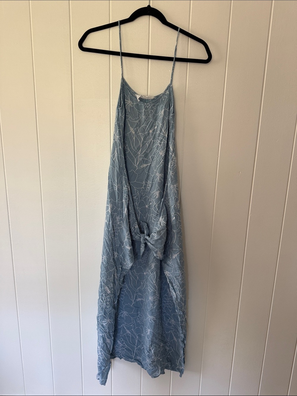 Acacia swimwear blue floral dress wi the tie front and small slits on side